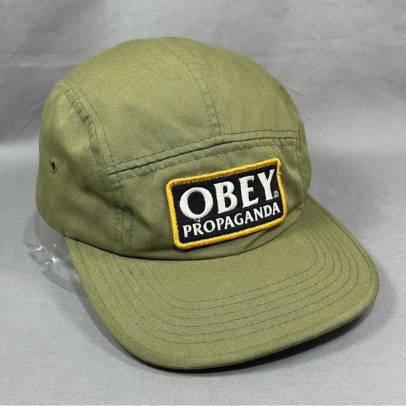 OBEY Propaganda Strapback Clip Hat Cap Green 5 panel Patch Skateboarding Unisex - Picture 3 of 11